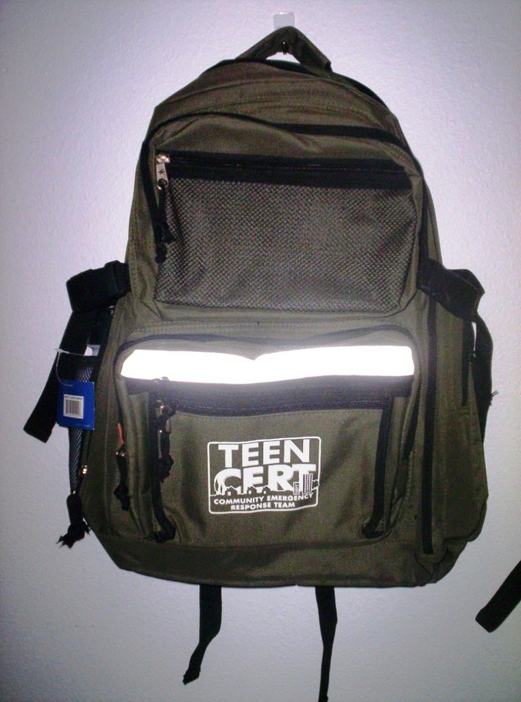 Large Olive Green Backpack w/TEEN CERT Logo